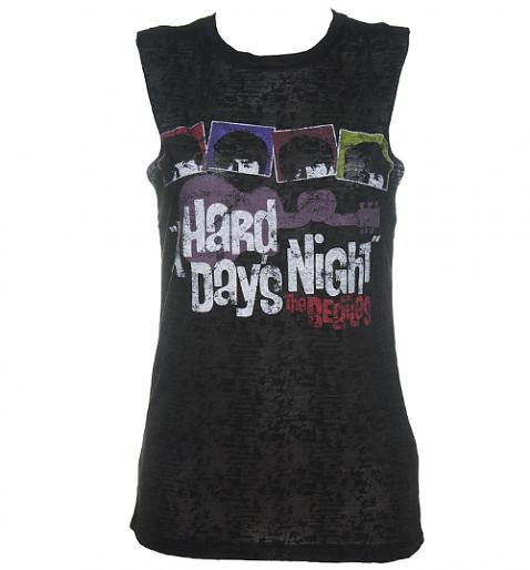 Ladies Black Burn Out Hard Days Night Beatles Sleeveless T-Shirt £28.99
