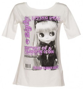 Ladies White Blythe Magazine Cover Slouch Scoop Neck T-Shirt