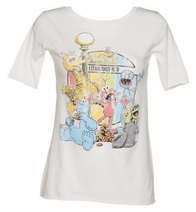 Ladies White Sesame Street 1969 Slouch Scoop Neck T-Shirt