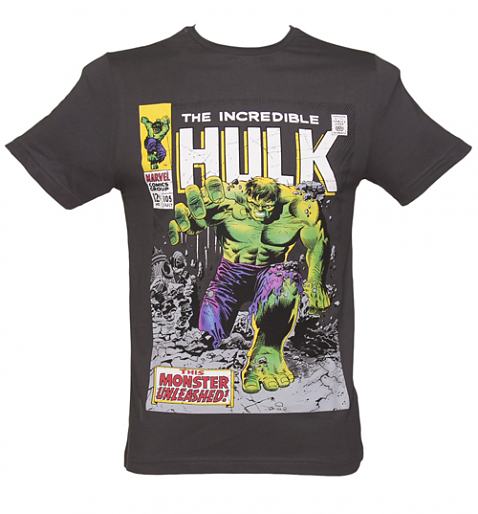 Men's Charcoal Comic Cover Incredible Hulk Marvel T-Shirt **SALE £7.99**
