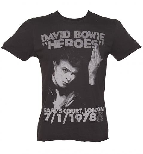 David Bowie T Shirt Vintage Mens Official 1978 Heroes Amplified Rock Charcoal 