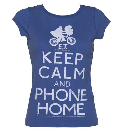  Ladies Blue Keep Calm And Phone Home E.T. Acid Wash Vintage T-Shirt £19.99 (also available for men!)