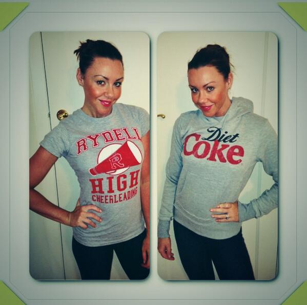 Michelle Heaton SPOTTED in our Ladies Grease Rydell High Cheerleading T-Shirt AND Ladies Diet Coke Hoodie