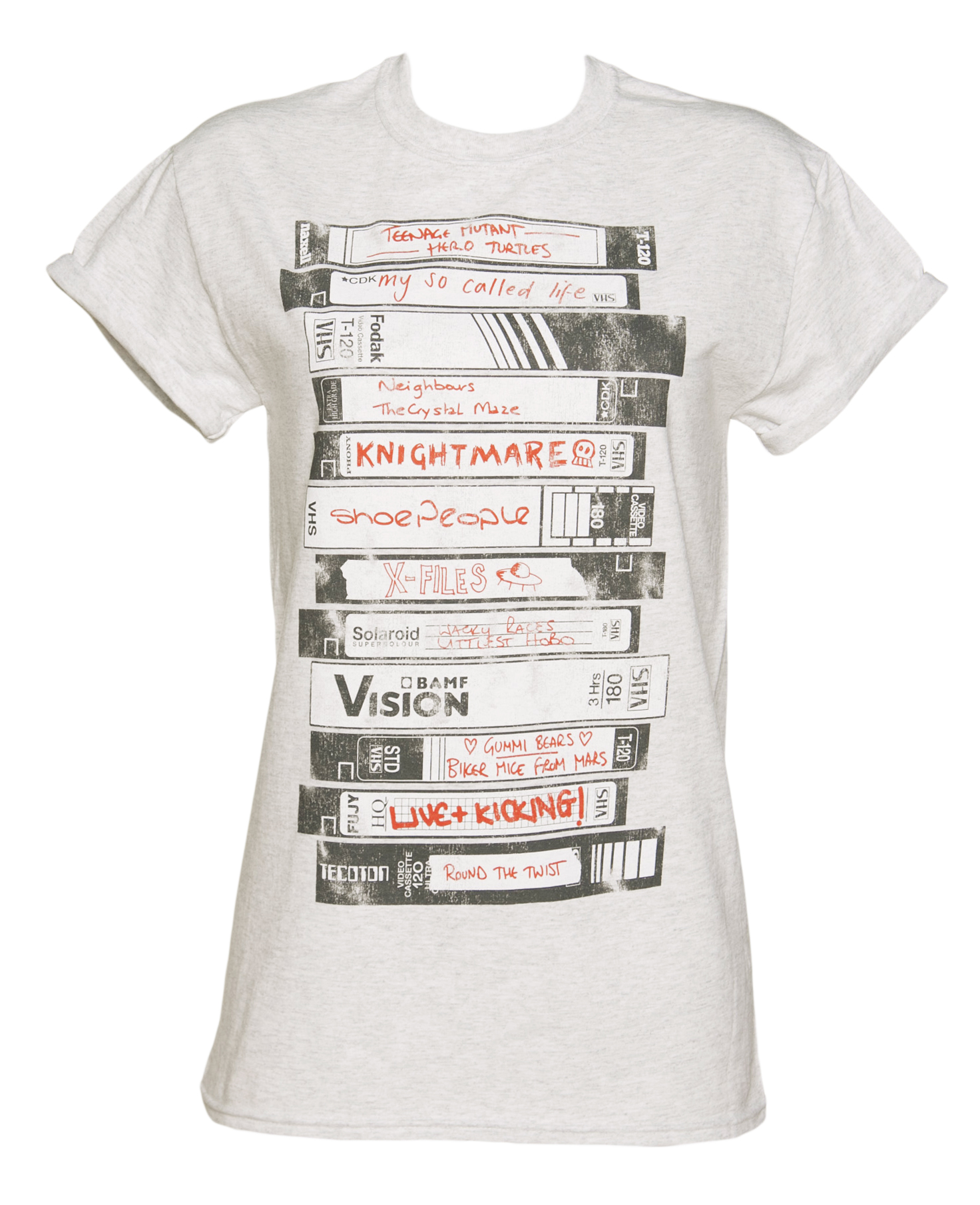  Ladies Old School Video Tapes Collection Rolled Sleeve Boyfriend T-Shirt £19.99