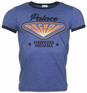 Men's Stranger Things Inspired Hawkins Indiana Arcade Heather Blue And Navy Ringer T-Shirt