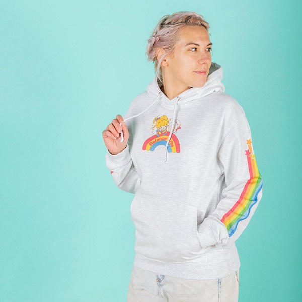 Rainbow Brite Rainbow Sleeve Print Ash Grey Hoodie